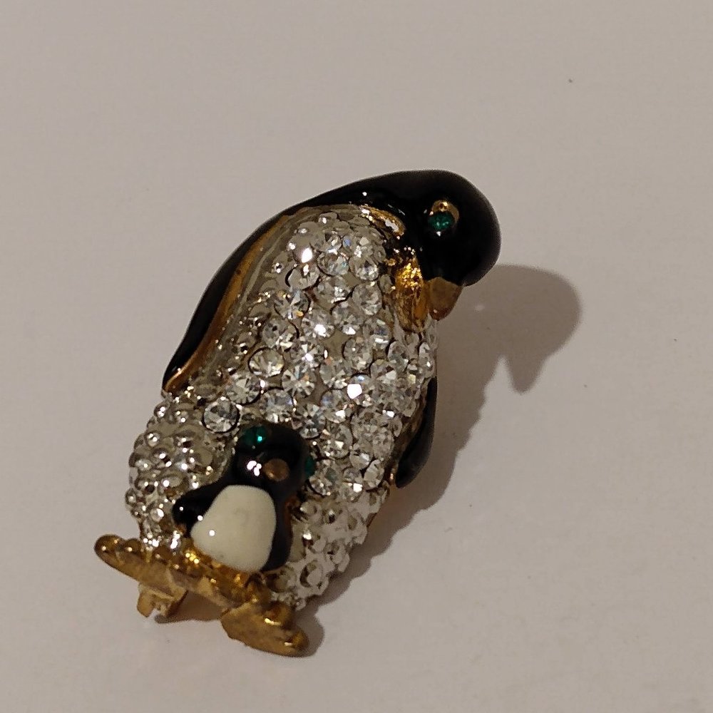 Mama and Baby Rhinestone Penguin Brooch Pin